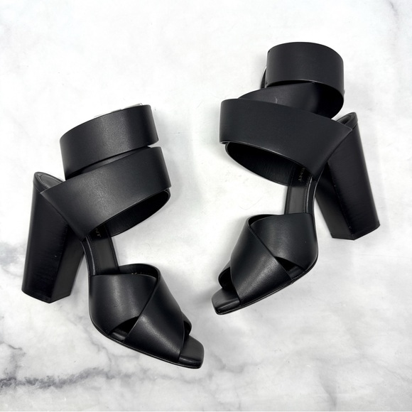 Saint Laurent Oak 100 Buckle Strappy Square Toe Sandal Block Heels Glam Black 36 - Picture 9 of 15